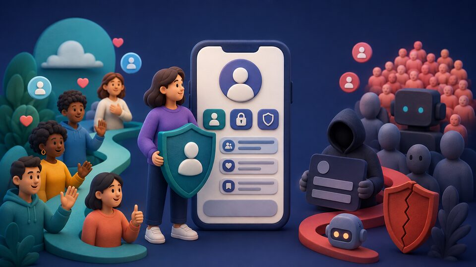 Creator comparing a protected real-user follower community with an automated credential-risk path
