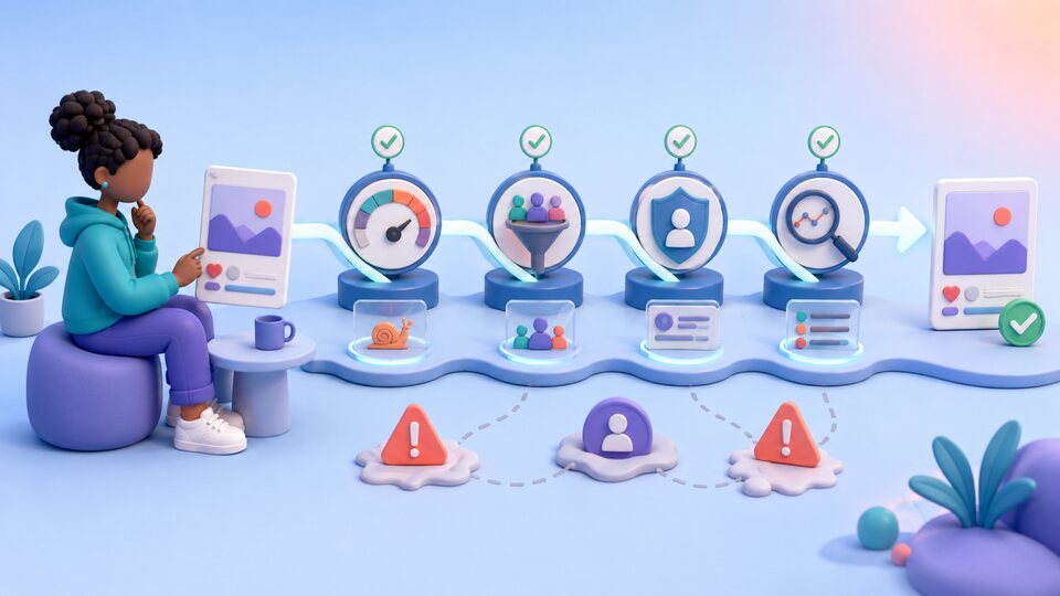 Creator reviewing content through pacing, audience relevance, account history, and monitoring safety checkpoints