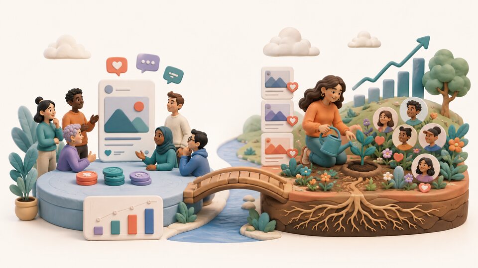 Controlled community exposure test connected by a bridge to long-term organic audience growth