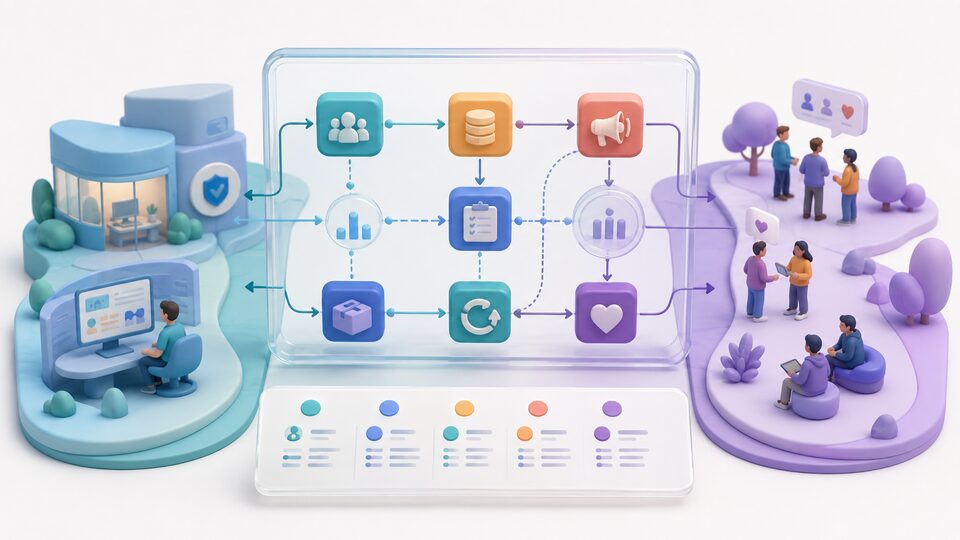 Open system map separating Like4Like controls from member choices and external network decisions